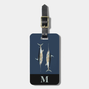 Étiquette À Bagage Monogram Travel Bleu Gris Espadon Poissons
