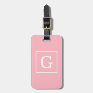 Étiquette À Bagage Monograme de Pink White Framed Initial