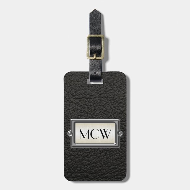 Étiquette À Bagage Monogramme 3-Lettre Executive Hommes Personnalisé (Devant Vertical)