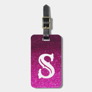 Étiquette À Bagage Monogramme à cristaux de Parties scintillant rose 