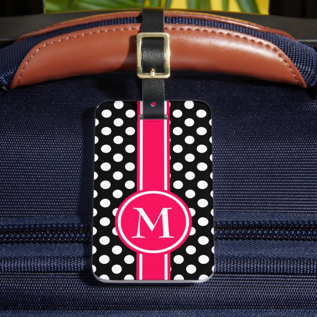 Étiquette À Bagage Monogramme à pois rose et noir (Insitu Rectoal 2)