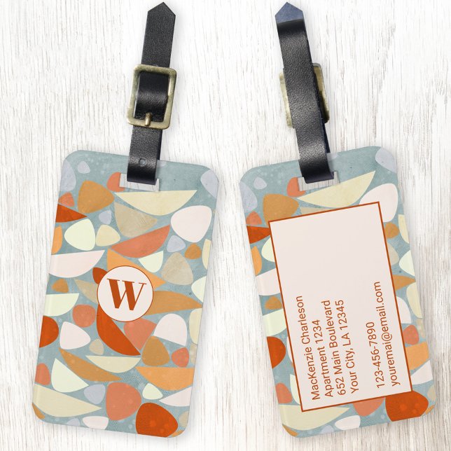 Étiquette À Bagage Monogramme Abstrait géométrique moderne (Abstract monogram initial orange peach cream personalized luggage tag)