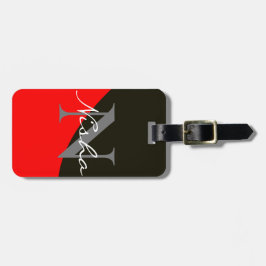 Étiquette À Bagage Monogramme Abstrait rouge et noir