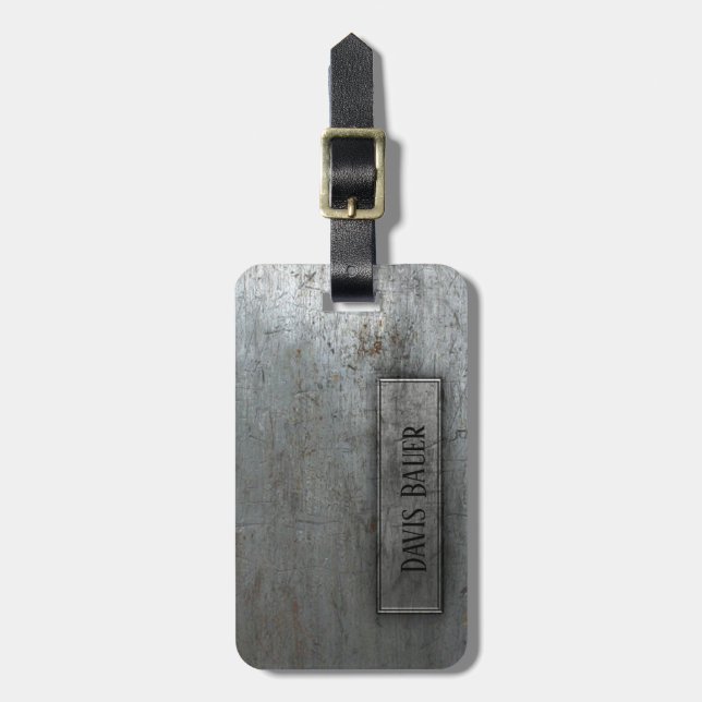Étiquette À Bagage Monogramme affligé par argent masculin en métal (Devant Vertical)