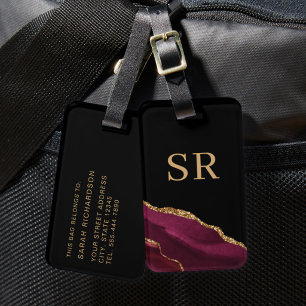 Étiquette À Bagage Monogramme Agate Or Rouge Bourgogne