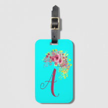 Monogramme Aqua bleu et fleuri