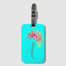 Monogramme Aqua bleu/ Turquoise et fleuri
