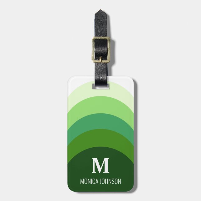 Étiquette À Bagage Monogramme arc-en-ciel Nom personnalisé Bande vert (Devant Vertical)