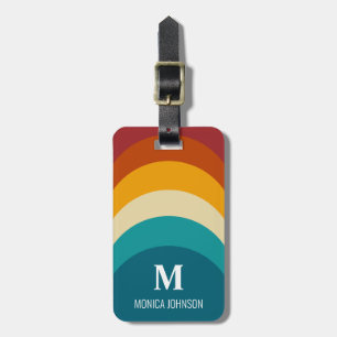 Étiquette À Bagage Monogramme arc-en-ciel Nom personnalisé Retro Suns