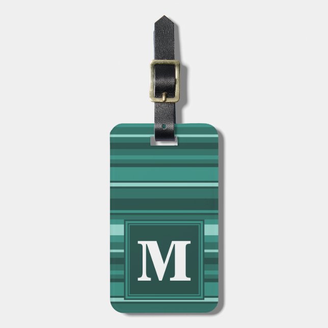 Étiquette À Bagage Monogramme bandes turquoises (Devant Vertical)
