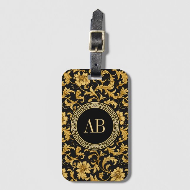 Étiquette À Bagage Monogramme Black Gold Classy Élégant Motif (Devant Vertical)