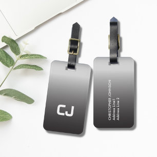 Étiquette À Bagage Monogramme blanc gris Cool simple