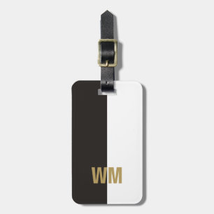 Étiquette À Bagage Monogramme blanc noir élégant simple d'or de Faux