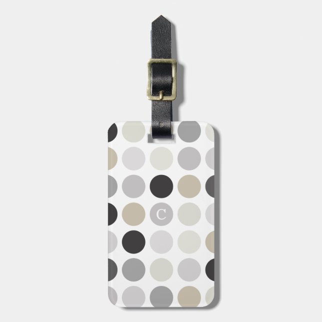 Étiquette À Bagage Monogramme blanc noir moderne de motif de pois (Devant Vertical)