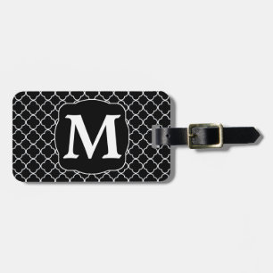 Étiquette À Bagage Monogramme blanc Quatrefoil noir