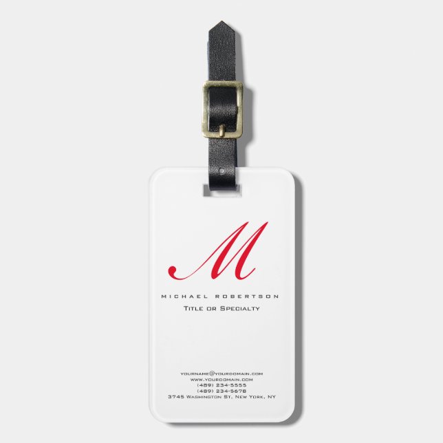 Étiquette À Bagage Monogramme blanc rouge unique Carte de visite Chub (Devant Vertical)