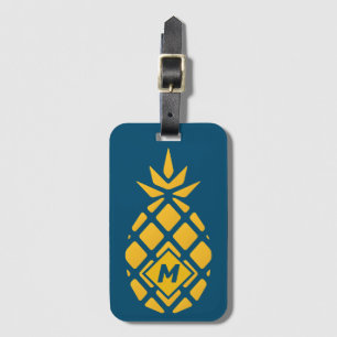 Étiquette À Bagage Monogramme bleu ananas géométrique tendance