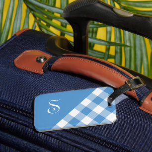 Étiquette À Bagage Monogramme Bleu Bleu Bleu Bleu Chèque Géométrique