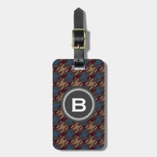 Étiquette À Bagage Monogramme bleu brun vintage chic de plaid de