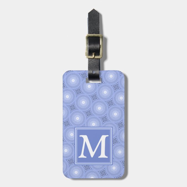 Étiquette À Bagage Monogramme bleu cercles motif (Devant Vertical)