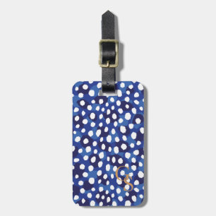 Étiquette À Bagage Monogramme bleu et blanc chic d'impression de