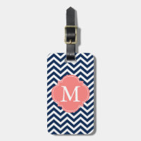 Monogramme bleu et de corail de motif de zigzag