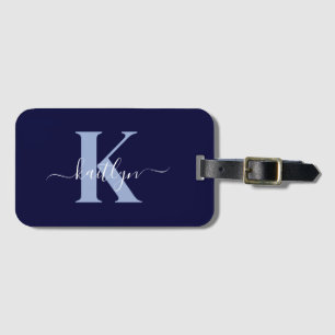Étiquette À Bagage Monogramme bleu marine moderne