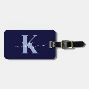 Étiquette À Bagage Monogramme bleu marine moderne
