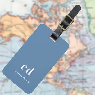 Étiquette À Bagage monogramme bleu poussiéreux