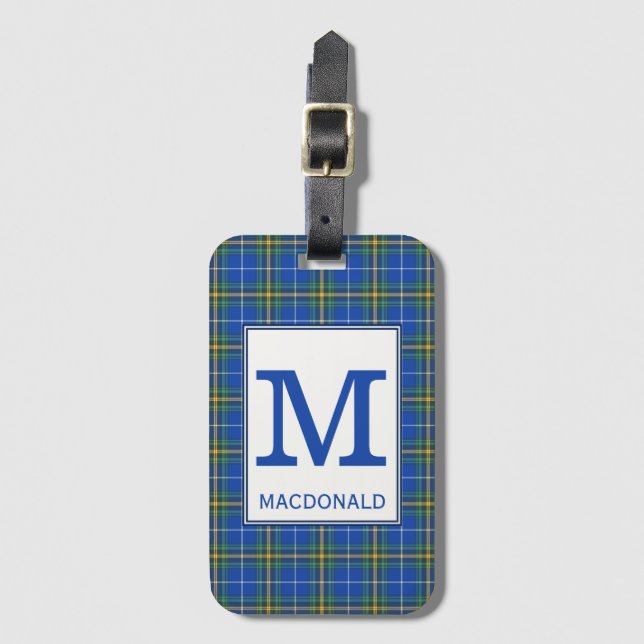 Étiquette À Bagage Monogramme bleu vif de la Nouvelle-Écosse Tartan (Devant Vertical)