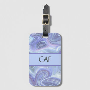 Étiquette À Bagage Monogramme bleu violet argent Agate Marbre Tourbil