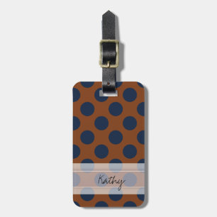 Étiquette À Bagage Monogramme Brown Marine Blue Chic Polka Motif