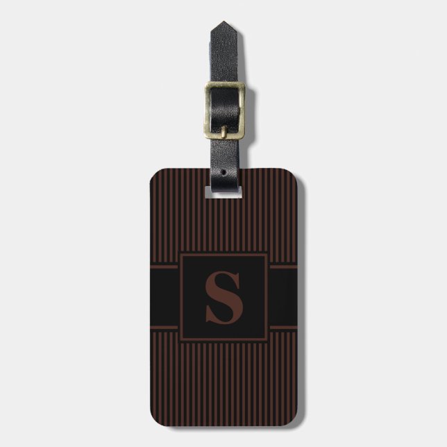 Étiquette À Bagage Monogramme Brown noir Pinstripe (Devant Vertical)
