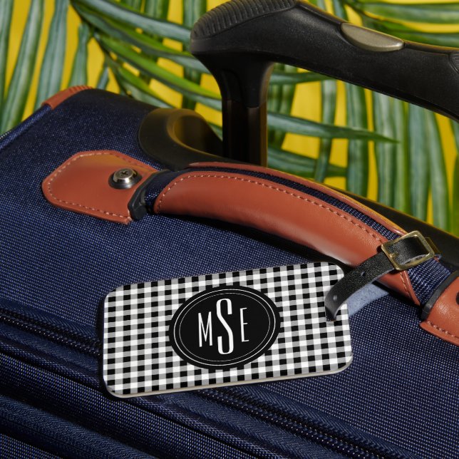 Étiquette À Bagage Monogramme, Buffalo Check Plaid noir et blanc (Insitu Rectoal 3)