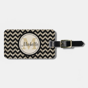 Étiquette À Bagage Monogramme Chevron Or Argent