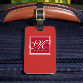 Étiquette À Bagage Monogramme classique en rouge et blanc
