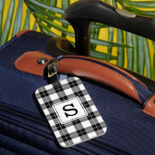 Étiquette À Bagage Monogramme classique Motif plaqué noir et blanc