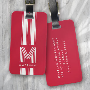 Étiquette À Bagage Monogramme cool rouge blanc racer
