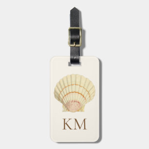 Étiquette À Bagage Monogramme Coquillage Vintage sur Crème et Brown