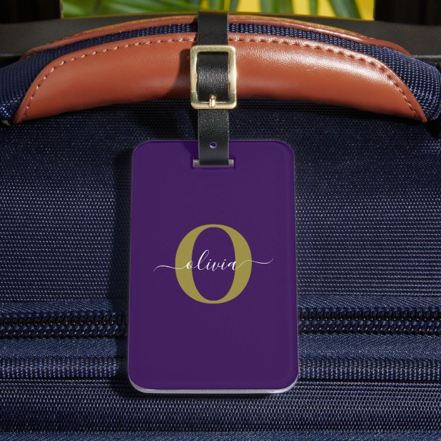 Étiquette À Bagage Monogramme customisé Nom du script Purple White Go (Insitu Rectoal 2)