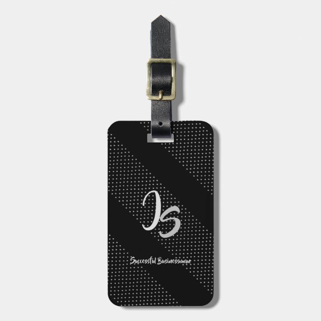 Étiquette À Bagage Monogramme d'argent élégant pour un homme d'affair (Devant Vertical)