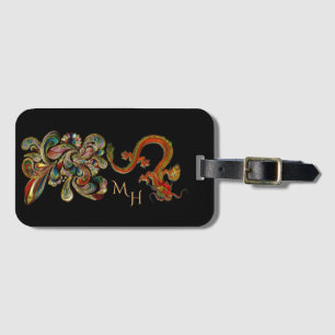 Étiquette À Bagage Monogramme d'art de dragon chinois métallisé