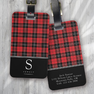 Étiquette À Bagage Monogramme de Buffle Noir Rouge