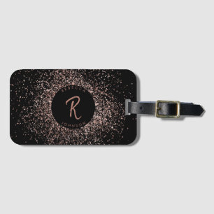 Étiquette À Bagage Monogramme de cadre de Parties scintillant rose ro