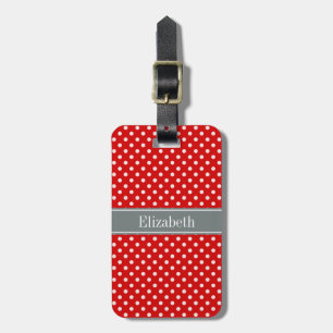 Étiquette À Bagage Monogramme de carbone rouge blanc Pois
