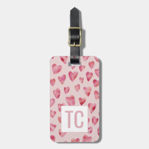 Étiquette À Bagage Monogramme de coeur rose