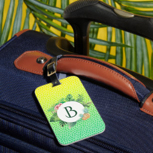Étiquette À Bagage Monogramme de couronne de faune tropicale et d'éca