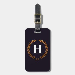 Étiquette À Bagage Monogramme de couronne de laurier d'or