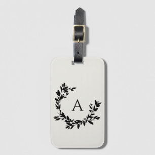 Étiquette À Bagage Monogramme de crème neutre Feuille botanique initi