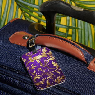 Étiquette À Bagage Monogramme de demande de violet et d'or